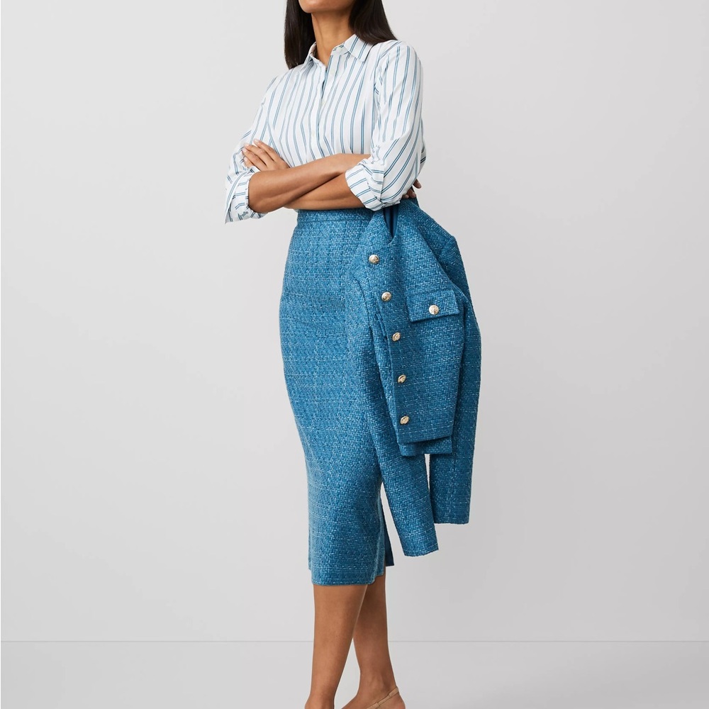 Ann Taylor Blue Tweed Column Skirt